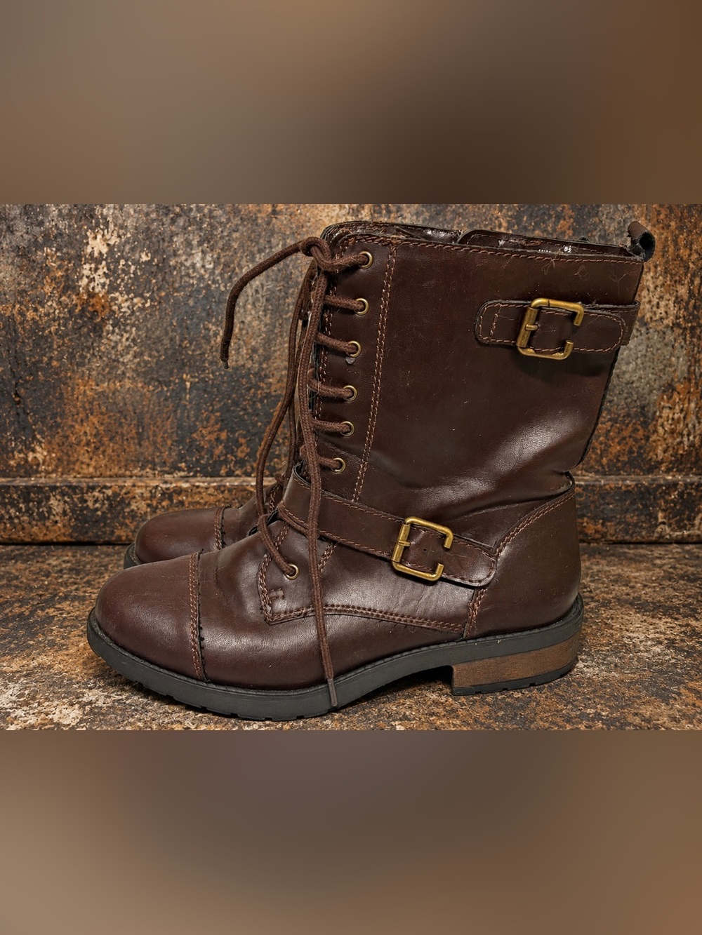 Mossimo Supply Co. Brown Leather Lace-Up Combat Boots 8.5